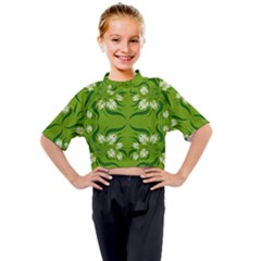 Floral folk damask pattern  Kids Mock Neck Tee