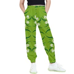 Floral folk damask pattern  Kids  Elastic Waist Pants