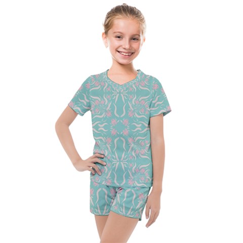 Floral Folk Damask Pattern  Kids  Mesh Tee And Shorts Set by Eskimos