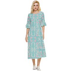 Floral Folk Damask Pattern  Double Cuff Midi Dress by Eskimos