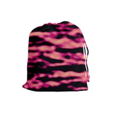 Pink  Waves Abstract Series No2 Drawstring Pouch (large) by DimitriosArt