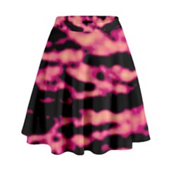 Pink  Waves Abstract Series No2 High Waist Skirt by DimitriosArt