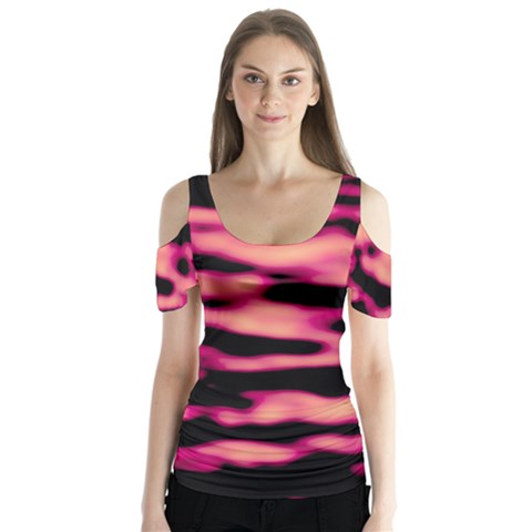 Pink  Waves Abstract Series No2 Butterfly Sleeve Cutout Tee  by DimitriosArt