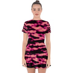 Pink  Waves Abstract Series No2 Drop Hem Mini Chiffon Dress by DimitriosArt