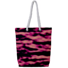 Pink  Waves Abstract Series No2 Full Print Rope Handle Tote (small) by DimitriosArt