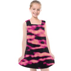 Pink  Waves Abstract Series No2 Kids  Cross Back Dress by DimitriosArt
