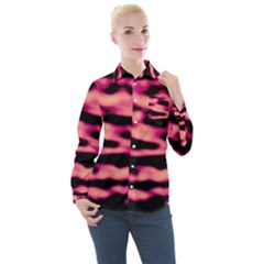 Pink  Waves Abstract Series No2 Women s Long Sleeve Pocket Shirt