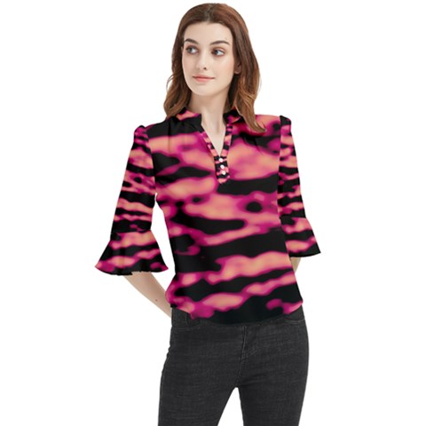 Pink  Waves Abstract Series No2 Loose Horn Sleeve Chiffon Blouse by DimitriosArt