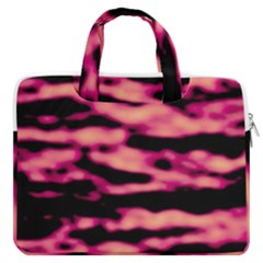 Pink  Waves Abstract Series No2 Macbook Pro Double Pocket Laptop Bag by DimitriosArt