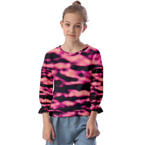 Pink  Waves Abstract Series No2 Kids  Cuff Sleeve Top by DimitriosArt