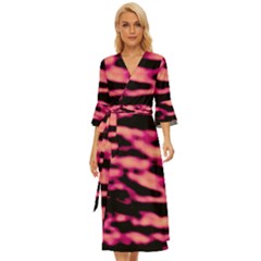 Pink  Waves Abstract Series No2 Midsummer Wrap Dress by DimitriosArt