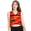 Red  Waves Abstract Series No16 V-Neck Cropped Tank Top View1