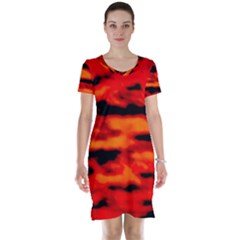 Red  Waves Abstract Series No16 Short Sleeve Nightdress by DimitriosArt