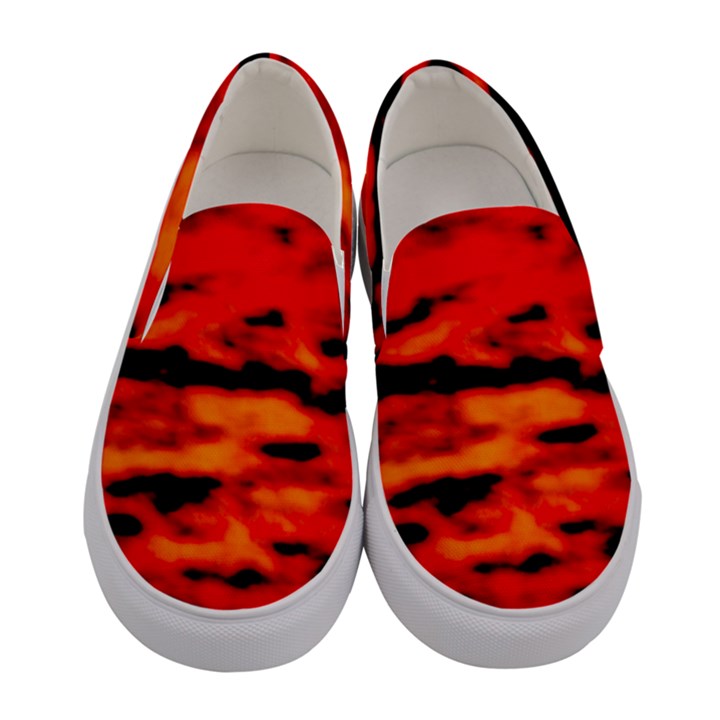 Red  Waves Abstract Series No16 Women s Canvas Slip Ons