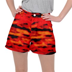 Red  Waves Abstract Series No16 Ripstop Shorts by DimitriosArt