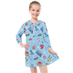 New Year Elements Kids  Quarter Sleeve Shirt Dress by SychEva