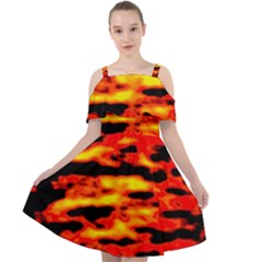 Red  Waves Abstract Series No17 Cut Out Shoulders Chiffon Dress by DimitriosArt