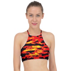 Red  Waves Abstract Series No17 Racer Front Bikini Top