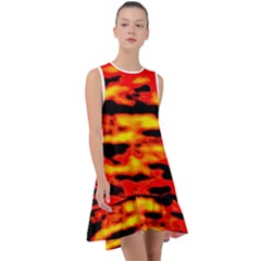 Red  Waves Abstract Series No17 Frill Swing Dress by DimitriosArt