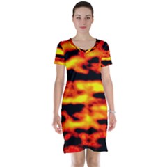 Red  Waves Abstract Series No18 Short Sleeve Nightdress by DimitriosArt