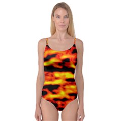 Red  Waves Abstract Series No18 Camisole Leotard 