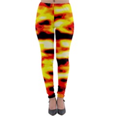 Red  Waves Abstract Series No19 Lightweight Velour Leggings by DimitriosArt