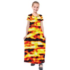 Red  Waves Abstract Series No19 Kids  Short Sleeve Maxi Dress by DimitriosArt