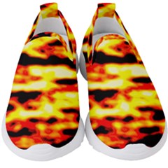 Red  Waves Abstract Series No19 Kids  Slip On Sneakers by DimitriosArt