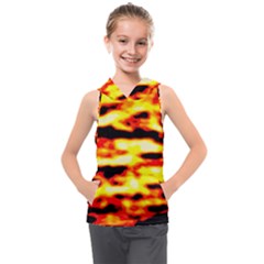 Red  Waves Abstract Series No19 Kids  Sleeveless Hoodie by DimitriosArt