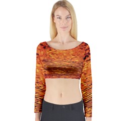 Red Waves Flow Series 1 Long Sleeve Crop Top by DimitriosArt