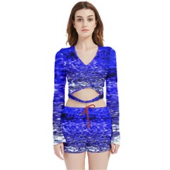 Blue Waves Flow Series 1 Velvet Wrap Crop Top And Shorts Set by DimitriosArt