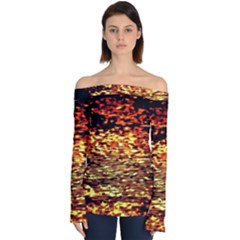 Yellow Waves Flow Series 1 Off Shoulder Long Sleeve Top by DimitriosArt