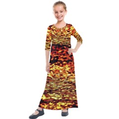 Yellow Waves Flow Series 1 Kids  Quarter Sleeve Maxi Dress by DimitriosArt