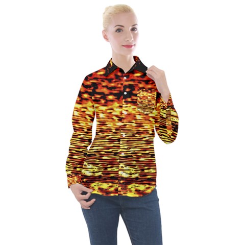 Yellow Waves Flow Series 1 Women s Long Sleeve Pocket Shirt by DimitriosArt