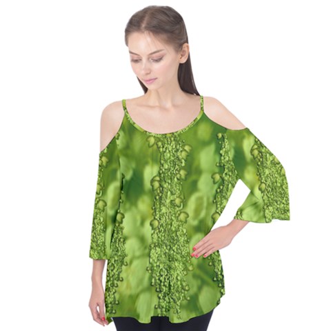 Green Fresh  Lilies Of The Valley The Return Of Happiness So Decorative Flutter Sleeve Tee  by pepitasart