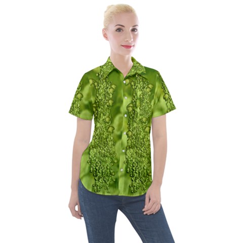 Green Fresh  Lilies Of The Valley The Return Of Happiness So Decorative Women s Short Sleeve Pocket Shirt by pepitasart