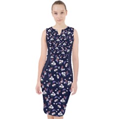 Blue Flower Midi Bodycon Dress