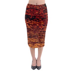 Red Waves Flow Series 2 Midi Pencil Skirt