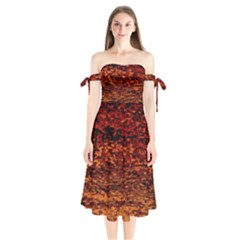 Red Waves Flow Series 2 Shoulder Tie Bardot Midi Dress