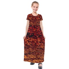 Red Waves Flow Series 2 Kids  Short Sleeve Maxi Dress