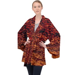 Red Waves Flow Series 2 Long Sleeve Velvet Kimono 