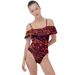 Red Waves Flow Series 2 Frill Detail One Piece Swimsuit