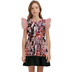 Flower Black Pink Kids  Winged Sleeve Dress