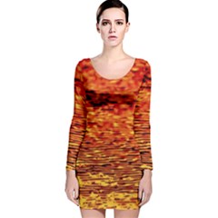 Red Waves Flow Series 2 Long Sleeve Velvet Bodycon Dress by DimitriosArt