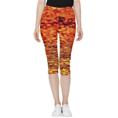 Red Waves Flow Series 2 Inside Out Lightweight Velour Capri Leggings  by DimitriosArt