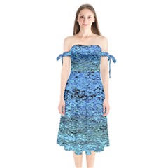 Blue Waves Flow Series 2 Shoulder Tie Bardot Midi Dress by DimitriosArt
