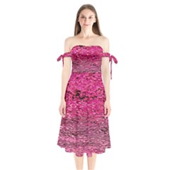 Pink  Waves Flow Series 1 Shoulder Tie Bardot Midi Dress by DimitriosArt