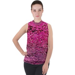 Pink  Waves Flow Series 1 Mock Neck Chiffon Sleeveless Top by DimitriosArt