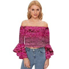 Pink  Waves Flow Series 1 Off Shoulder Flutter Bell Sleeve Top by DimitriosArt