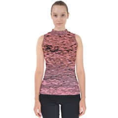 Pink  Waves Flow Series 2 Mock Neck Shell Top by DimitriosArt